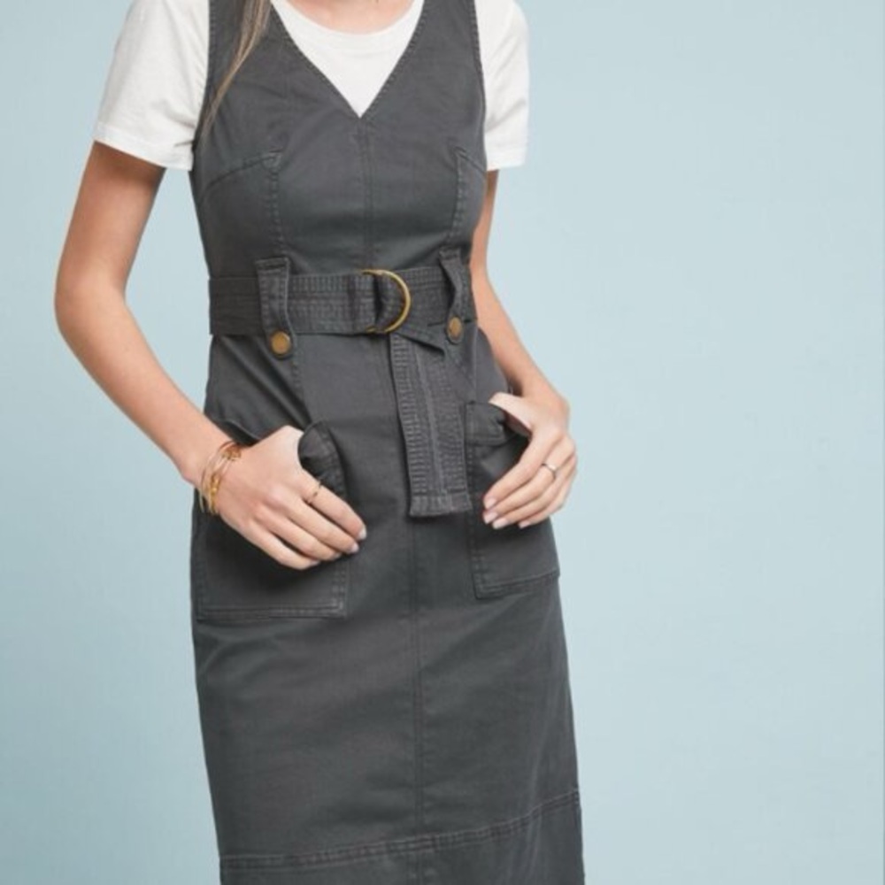 Anthropologie Maeve Gray Oona Belted Utility Mini Dress Womens Size 8